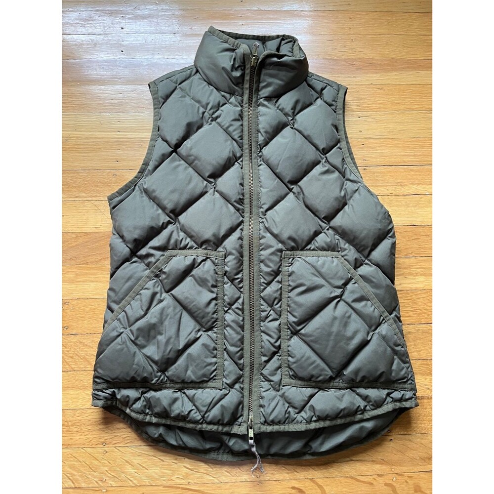 J. Crew duck down quilted puffer vest olive army green XS double zipper
